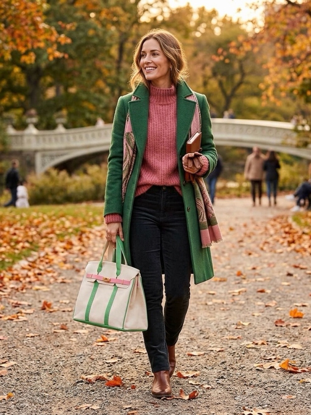 Boatkin Bag, FREE 4-Piece Styling Kit, Structured Canvas Boat Tote, PINK & GREEN